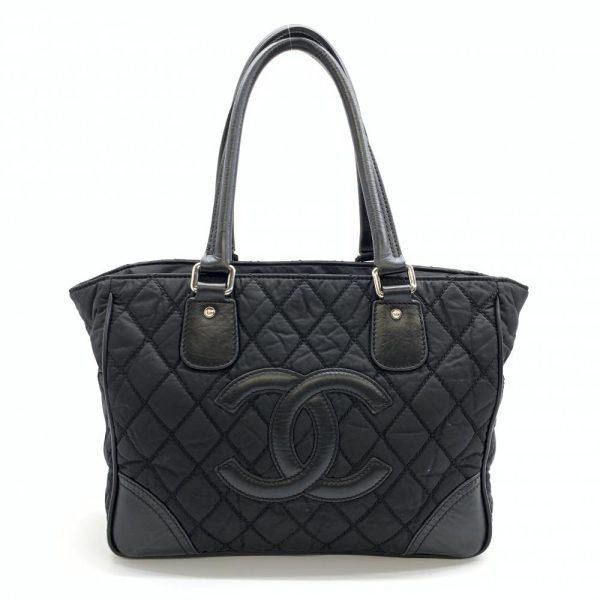 1 Chanel Tote Bag Cocomark Nylon Leather Quilting Black