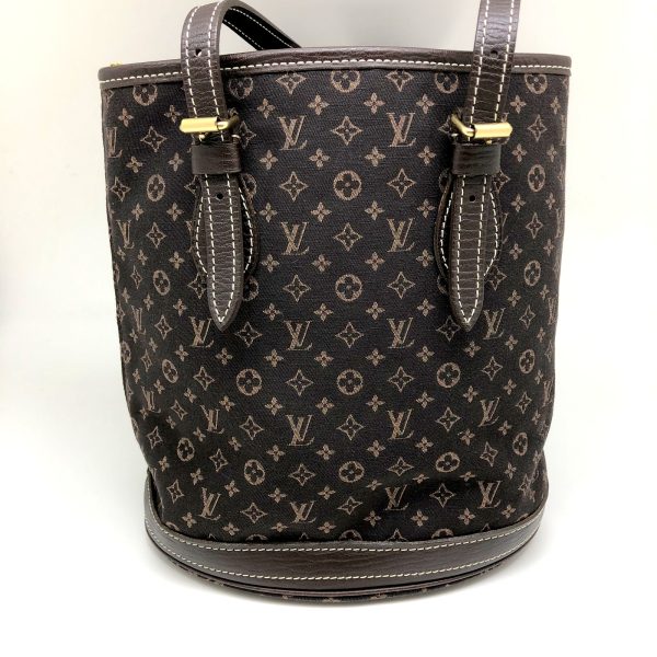 1 Louis Vuitton Bucket PM Tote Bag Monogram Mini Line Dark Brown