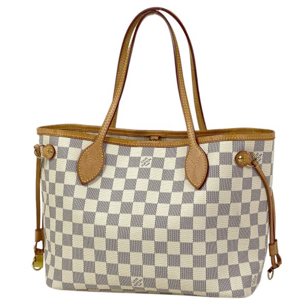 1 Louis Vuitton Neverfull PM Handbag Tote Bag Damier Azur White