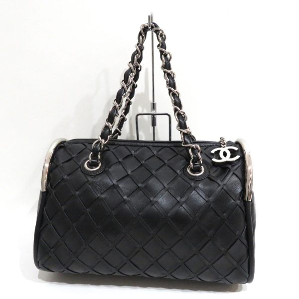 12 ch210502 1 Chanel Intre Leather Chain Shoulder Bag A Rank Black