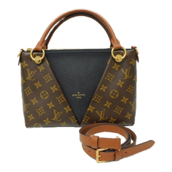 16 Louis Vuitton V Tote Handbag Monogram Brown Black Gold Metal Fittings