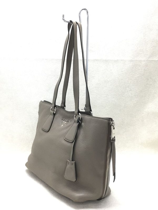 2 Prada Tote Bag Leather Gry Plain Bag