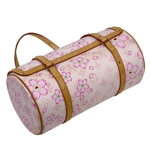 2 Louis Vuitton Papillon Barrel Cylindrical Takashi Murakami Sakura Handbag Monogram Cherry Blossom Rose