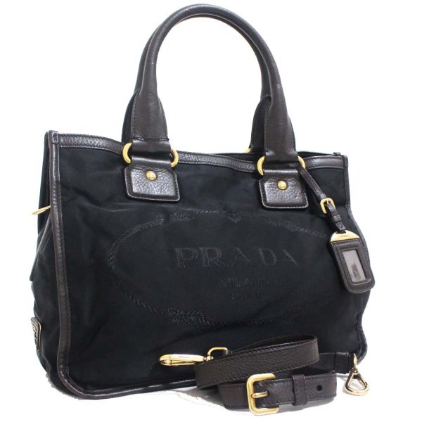 2 Prada 2 Way Tote Bag Black Nylon Leather