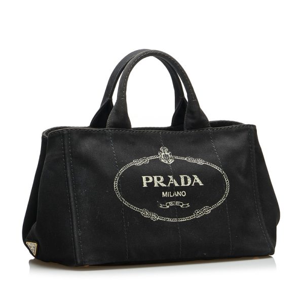 2 Prada Canapa L Handbag Black Canvas