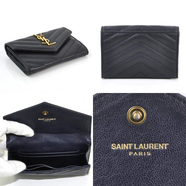 2 Saint Laurent Coin Case Card Dark Navy X Gold Leather