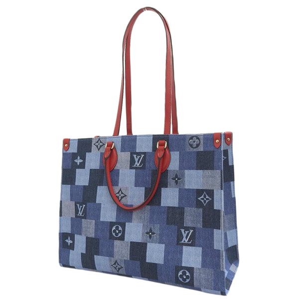 2 Louis Vuitton Monogram Denim On The Go GM 2 Way Bag Blue Red