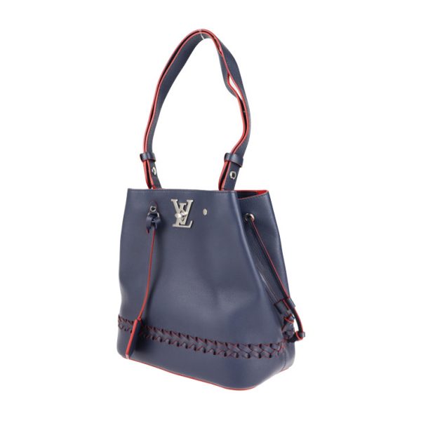 2 Louis Vuitton Lock Me Bucket Shoulder Bag Leather Marine Rouge