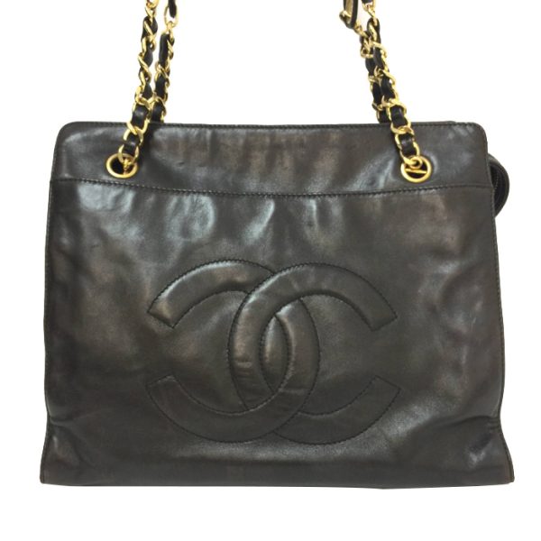 2 Chanel Here Mark Chain Tote Bag Dark Brown