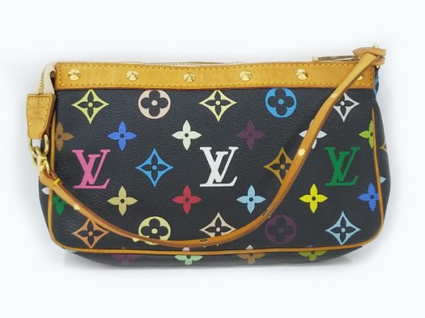 2 Louis Vuitton Pochette Accessories Pouch Monogram Multicolor Black