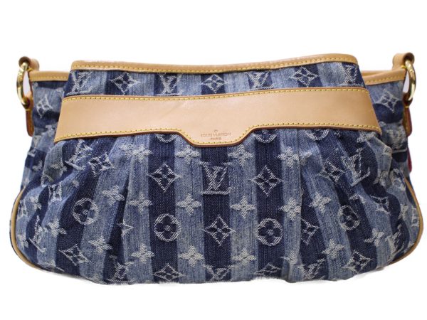 2 Louis Vuitton Porte Epaule Raye MM Striped Monogram Denim Blue Shoulder Bag