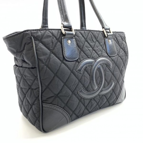 2 Chanel Tote Bag Cocomark Nylon Leather Quilting Black