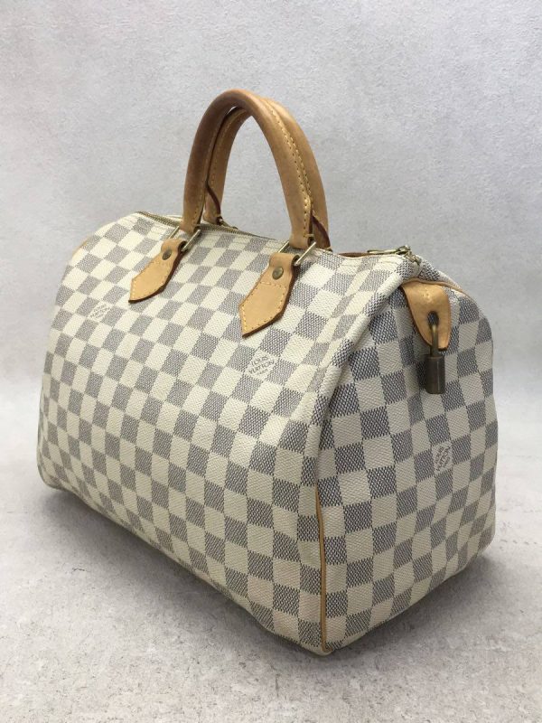 2 Louis Vuitton Speedy Bandouliere Hand Bag Damier Azur White