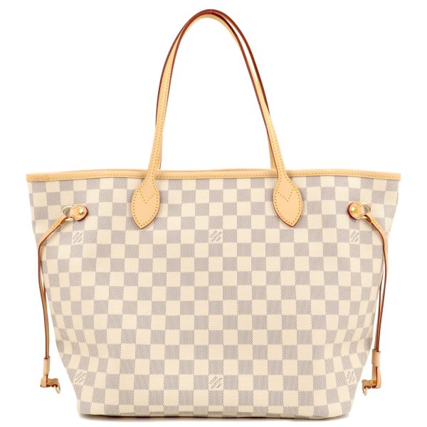 2 Louis Vuitton Damier Azur Neverfull MM Tote Bag Rose Ballerine