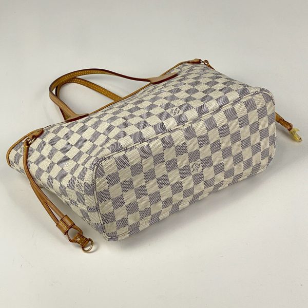 2 Louis Vuitton Neverfull PM Handbag Tote Bag Damier Azur White