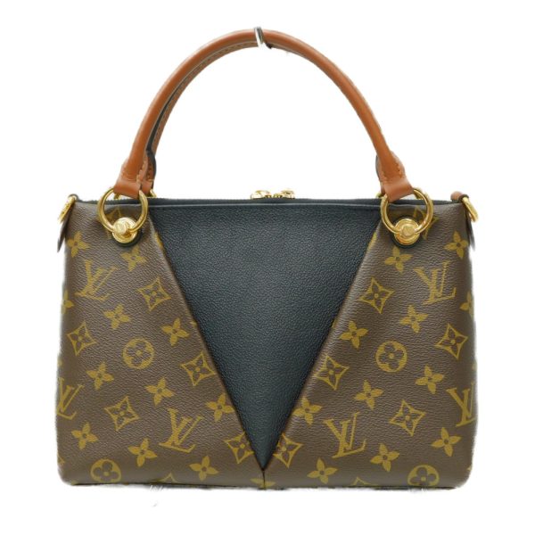 2 Louis Vuitton V Tote Handbag Monogram Brown Black Gold Metal Fittings