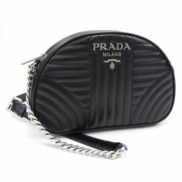 220806089 Prada Chain Shawl Diagonal Shoulder Bag Black Leather