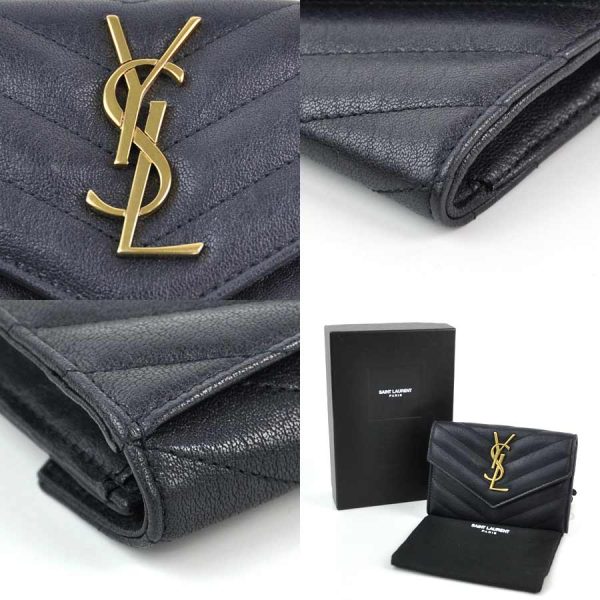 3 Saint Laurent Coin Case Card Dark Navy X Gold Leather