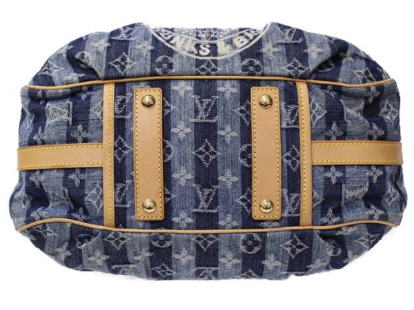 3 Louis Vuitton Porte Epaule Raye MM Striped Monogram Denim Blue Shoulder Bag