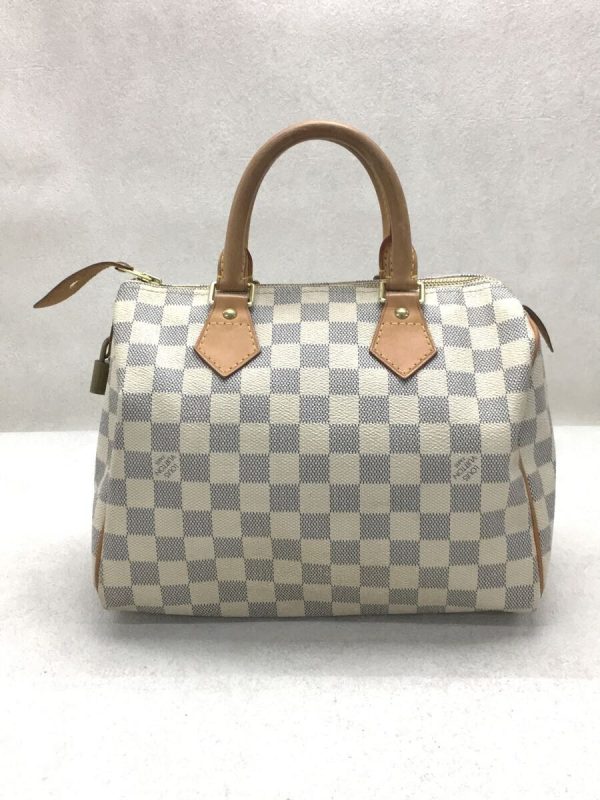 3 Louis Vuitton Speedy Handbag Damier Azur White