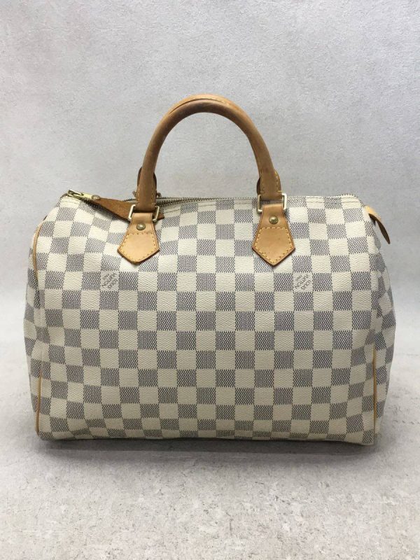 3 Louis Vuitton Speedy Bandouliere Hand Bag Damier Azur White