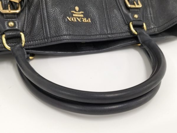 4 Prada Tote Bag Handbag Shoulder Strap Leather Black