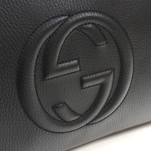 4 Gucci 2way Shoulder Bag Leather Embossed Motif Black