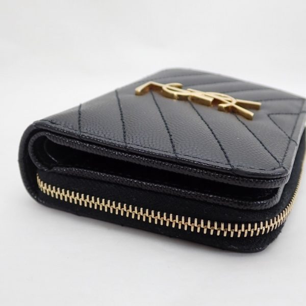 5 Saint Laurent Paris Round Zipper Bifold Wallet Black