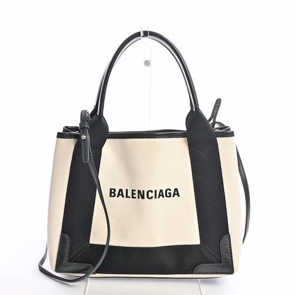 6060830 1 Balenciaga Navy Cabas XS Handbag Canvas White Black