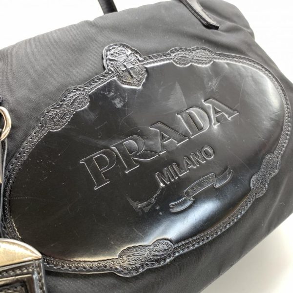 7 Prada Nylon Handbag Enamel Big Logo Black