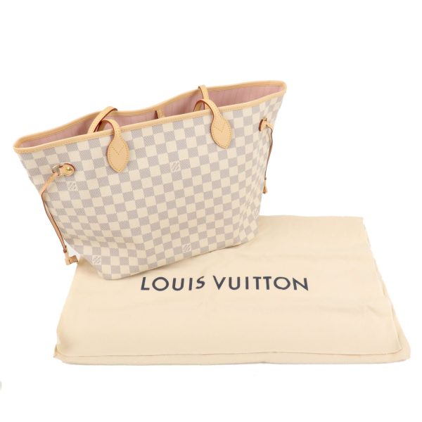 8 Louis Vuitton Damier Azur Neverfull MM Tote Bag Rose Ballerine