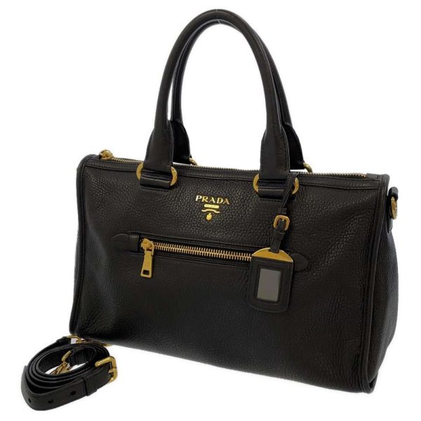 8602664 01 Prada Leather 2Way Shoulder Bag Black Outlet