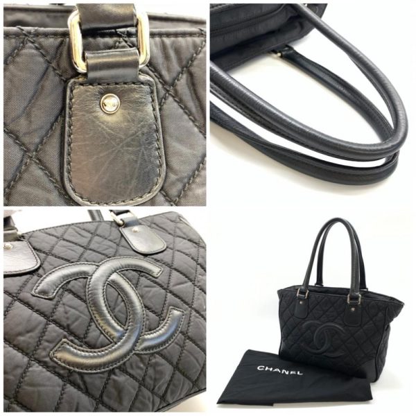 9 Chanel Tote Bag Cocomark Nylon Leather Quilting Black