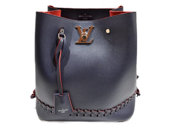 imgrc0076610883 Louis Vuitton LockMe Bucket Navy Red Calf Leather Shoulder Bag