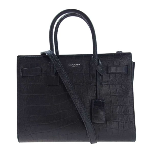 1 Saint Laurent Shoulder Bag Jour Baby Crocodile Embossed Handbag Black