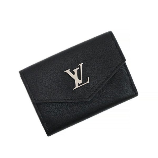 1 Louis Vuitton Portefeuille Lock Mini Compact Tri fold Wallet Calf Leather Noir Black