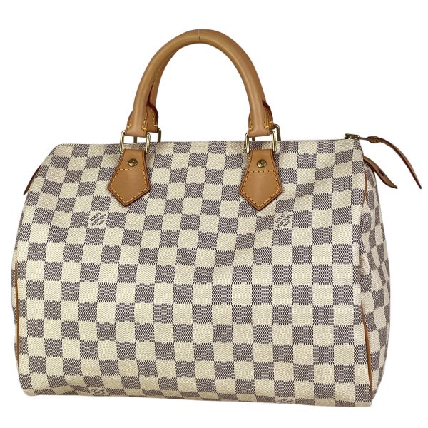 1 Louis Vuitton Speedy 30 Boston Bag Handbag Damier Azur White