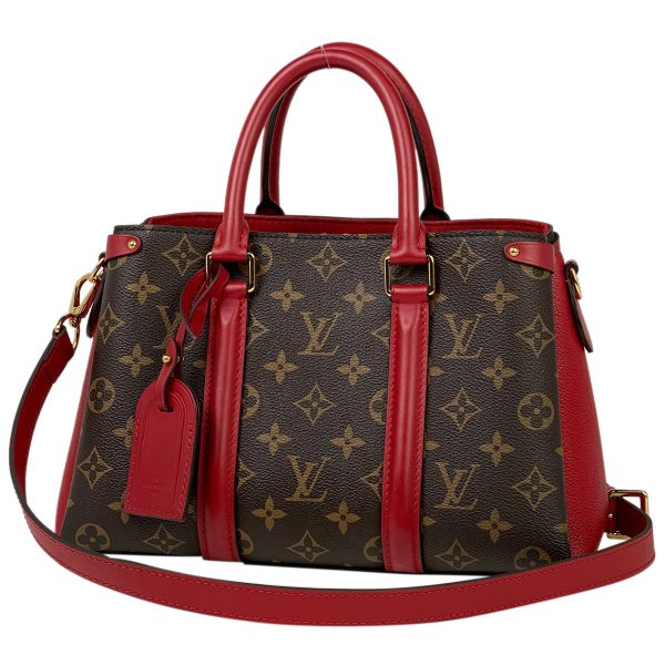 1 Louis Vuitton Soufflot NV BB 2 Way Shoulder Bag Handbag Monogram Brown Suise Red