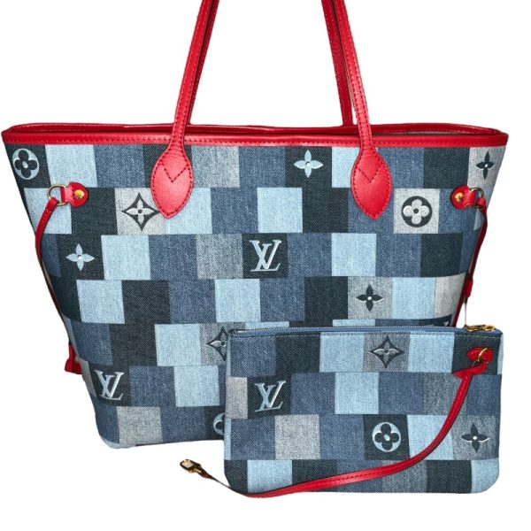 1 Louis Vuitton Neverfull MM Blue Tote Bag