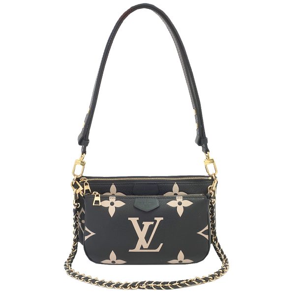 1 Louis Vuitton Multi Pochette Accessoires Bag Monogram Implant Leather Black Creme