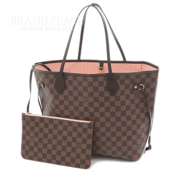 1 Louis Vuitton Damier Neverfull MM Tote Bag with Pouch Rose Ballerine