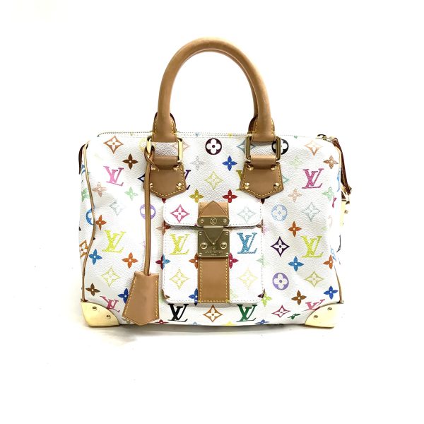 1 Louis Vuitton Monogram Multicolor Speedy 30 Boston Bag WH Bron White