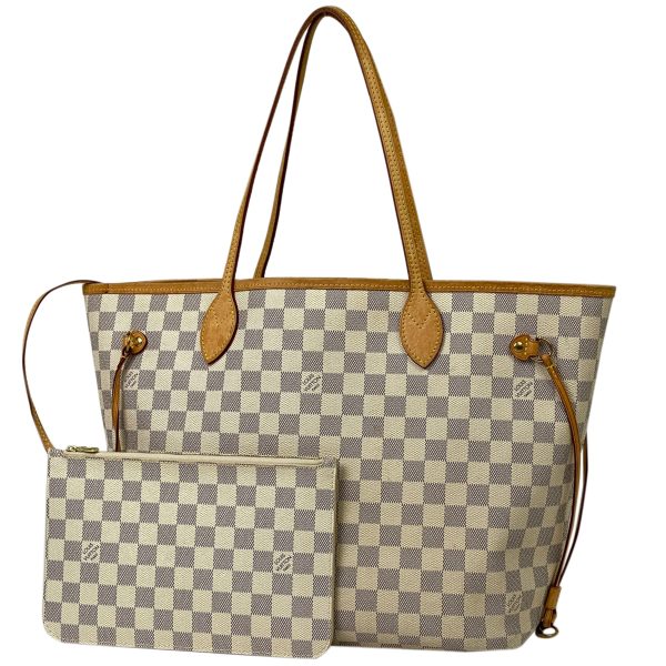 1 Louis Vuitton Neverfull MM Shoulder Bag Tote Bag Damier Azur White