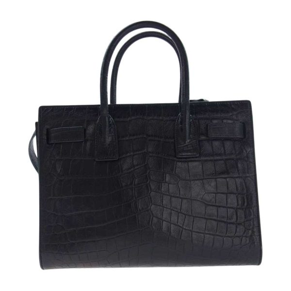 2 Saint Laurent Shoulder Bag Jour Baby Crocodile Embossed Handbag Black