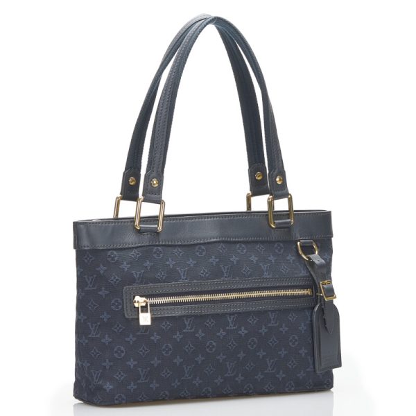 2 Louis Vuitton Monogram Mini Lucile PM Handbag Tote Bag Navy Canvas Leather