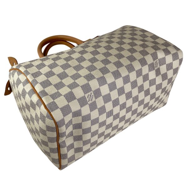 2 Louis Vuitton Speedy 30 Boston Bag Handbag Damier Azur White