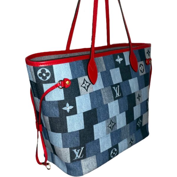 2 Louis Vuitton Neverfull MM Blue Tote Bag