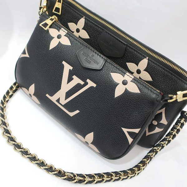 2 Louis Vuitton Multi Pochette Accessoires Bag Monogram Implant Leather Black Creme