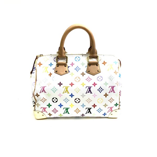 2 Louis Vuitton Monogram Multicolor Speedy 30 Boston Bag WH Bron White