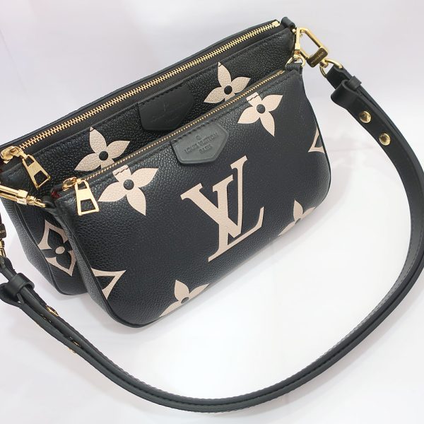 3 Louis Vuitton Multi Pochette Accessoires Bag Monogram Implant Leather Black Creme